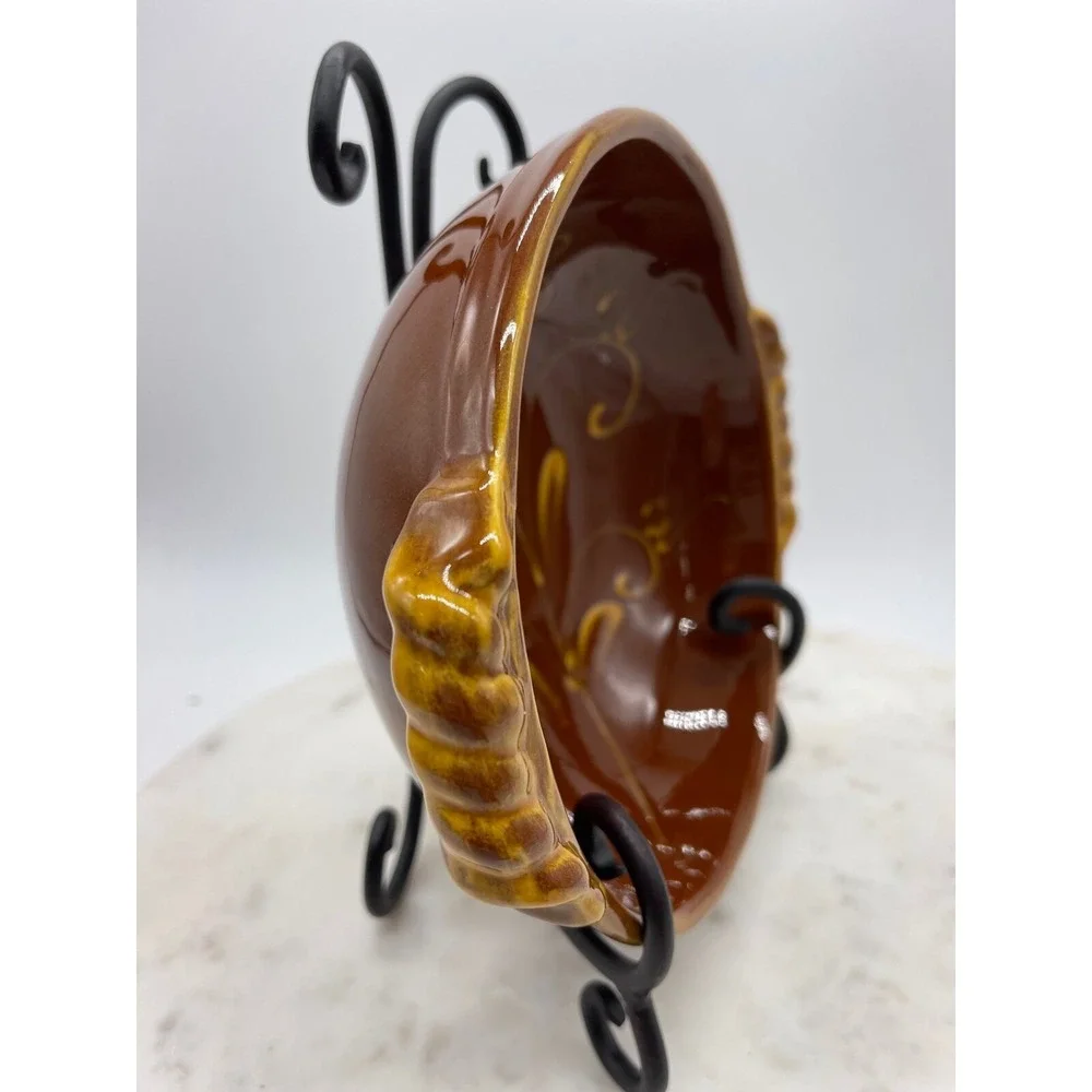 Williams Sonoma Dish Bowl Brown Yellow Flower‎ Pottery Portugal
